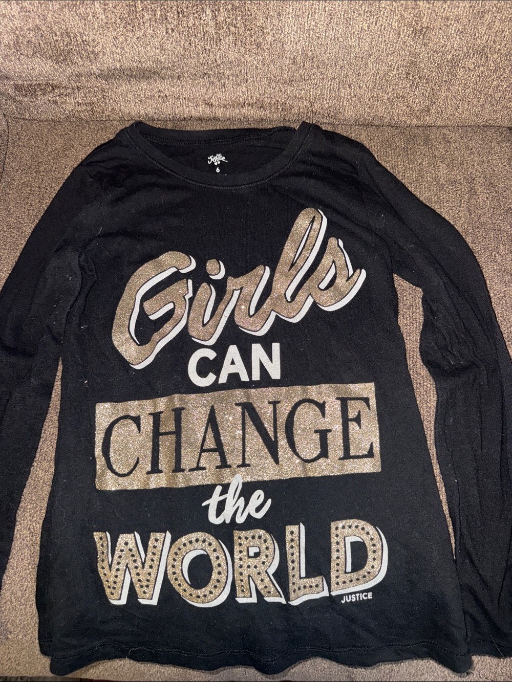 Justice Girls' Black Long-Sleeve Tee with Gold Graphic